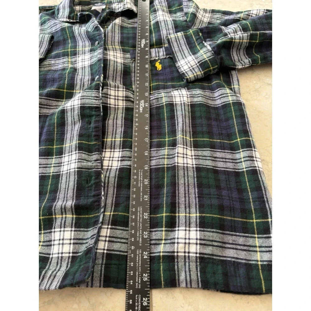 Polo Ralph Lauren Men's Cotton Blue Green Plaid Long Sleeve Sleep Shirt